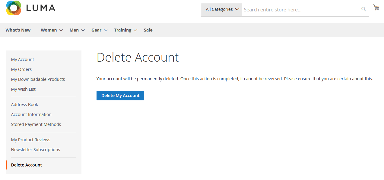 Frontend Delete Account Page Frontend Delete Account Page