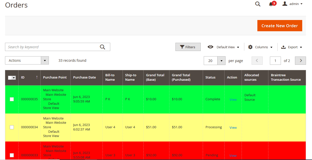 Sales order grid Sales order grid
