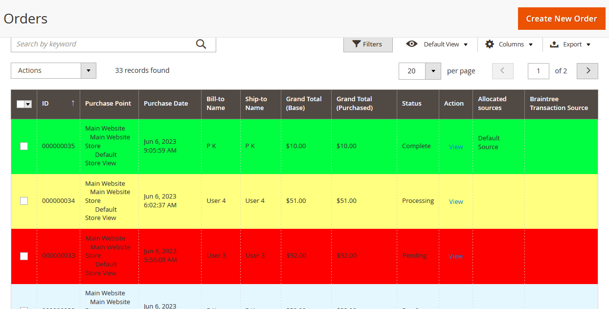 Order Grid Color Order Grid Color