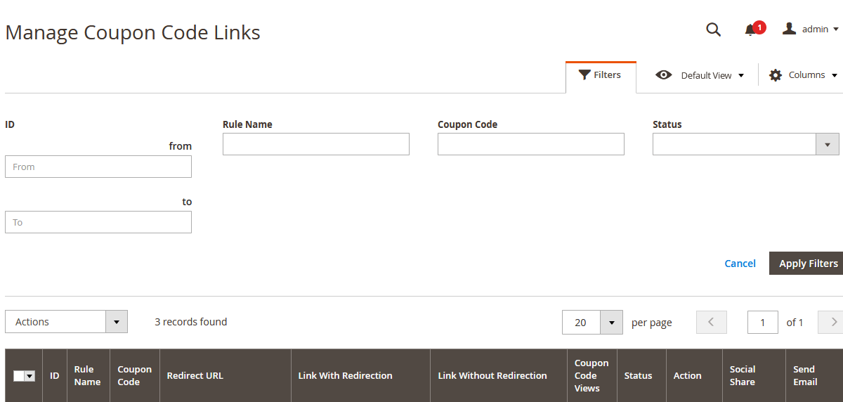 Manage Coupon Code Filter Manage Coupon Code Filter