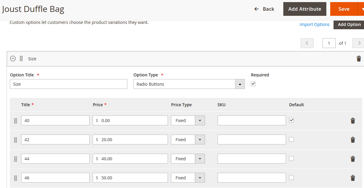 Admin Custom Option Admin Custom Option