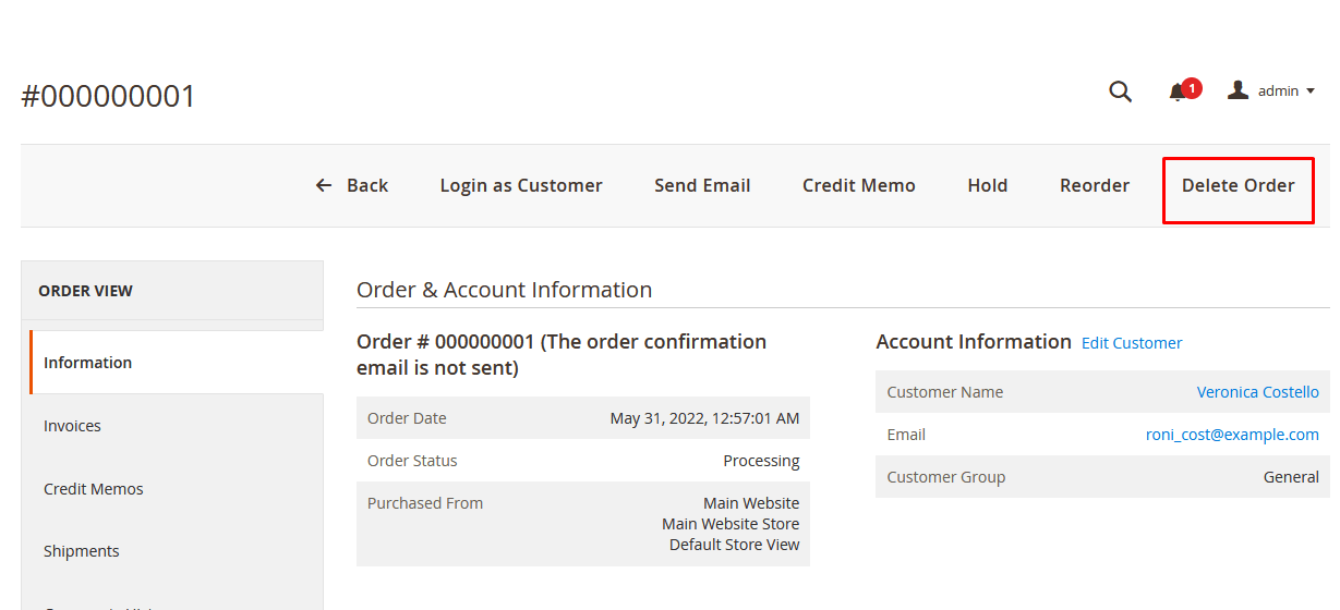 Delete Order Button Delete Order Button