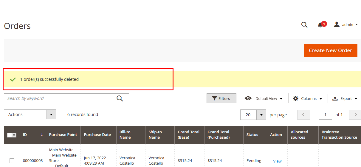 Deleted Order Message Deleted Order Message