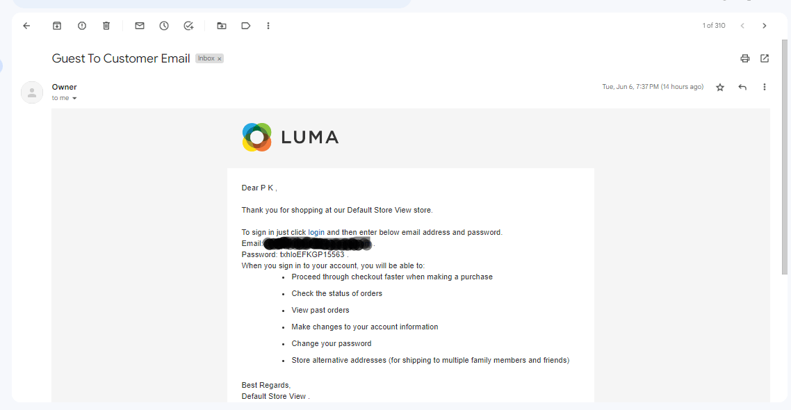 Guest to Customer email Guest to Customer email