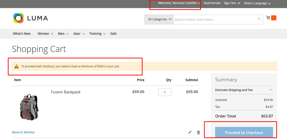 Message On Cart Page Message On Cart Page