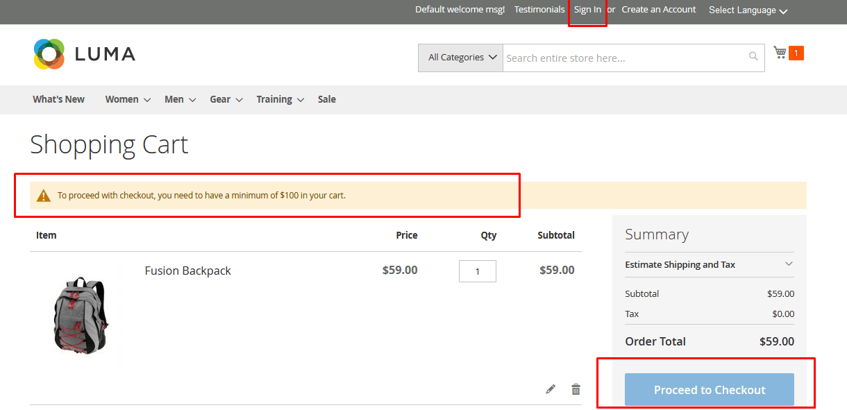 Message On Cart Page Message On Cart Page