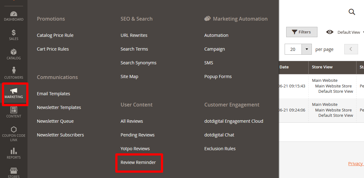Review Reminder Menu Review Reminder Menu