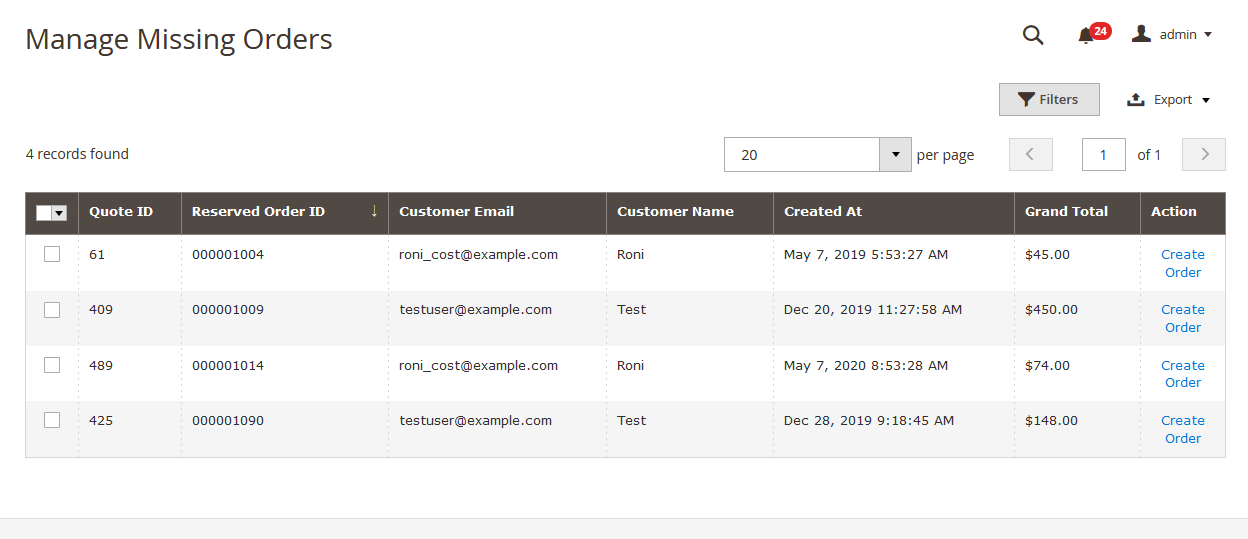 Missing Orders Grid Missing Orders Grid