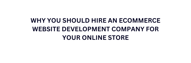 Why You Should Hire an Ecommerce Website Development Company for Your Online Store
