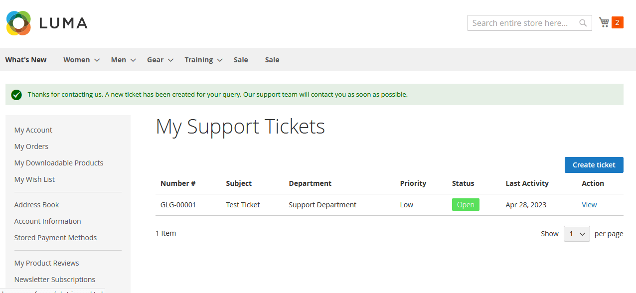 Customer Tickets Listing Page