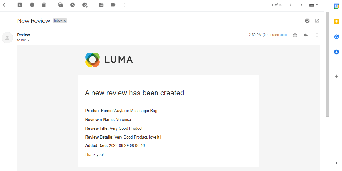 New Review Email