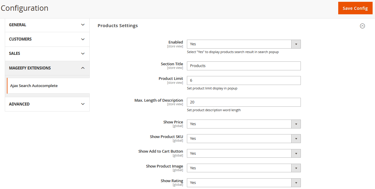 Products Settings