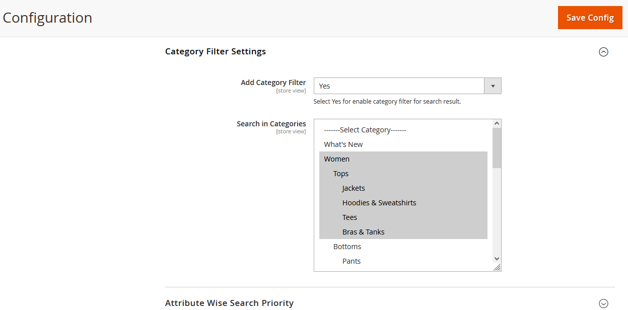 Category Filter Settings