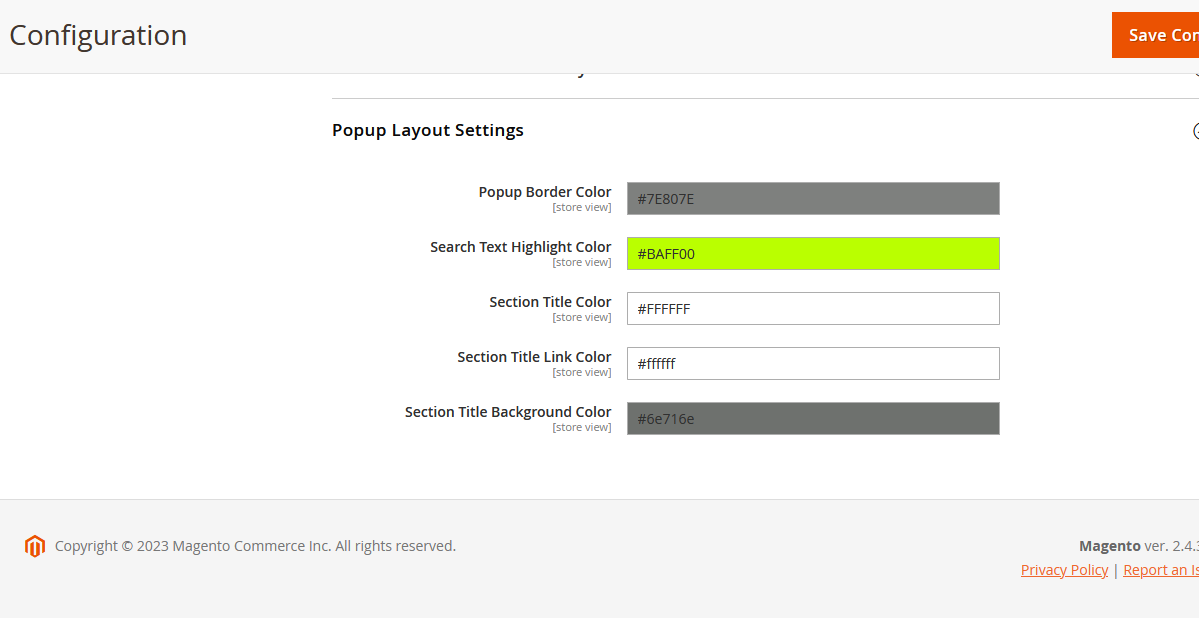 Popup Layout Settings