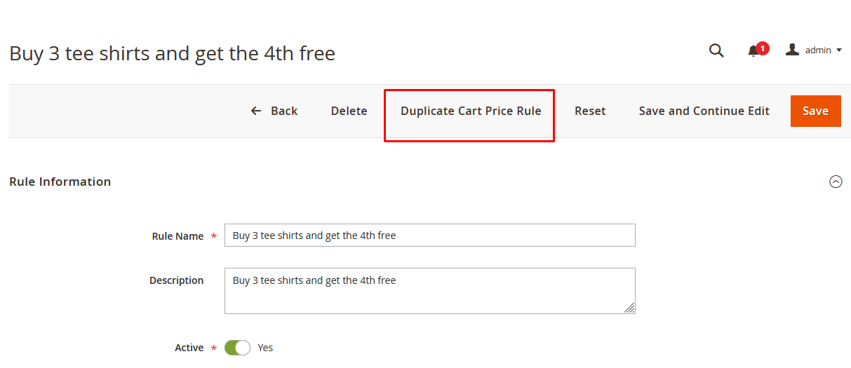 Duplicate Cart Rule Button