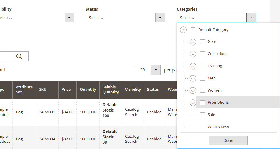 Categories Lists