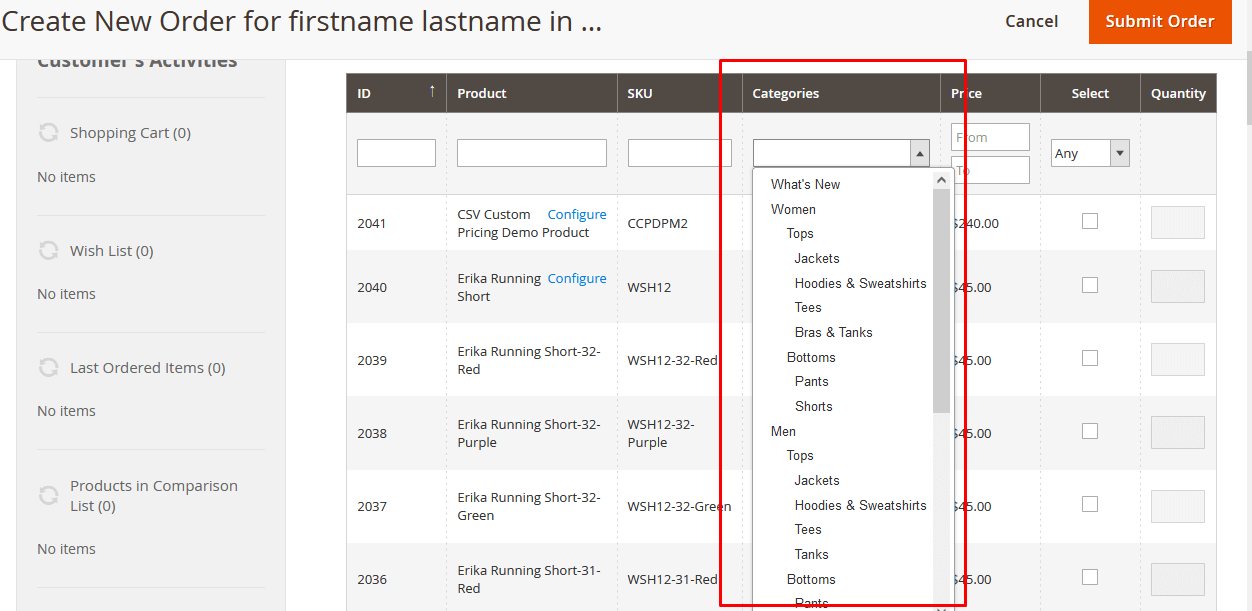 Product Category Lists