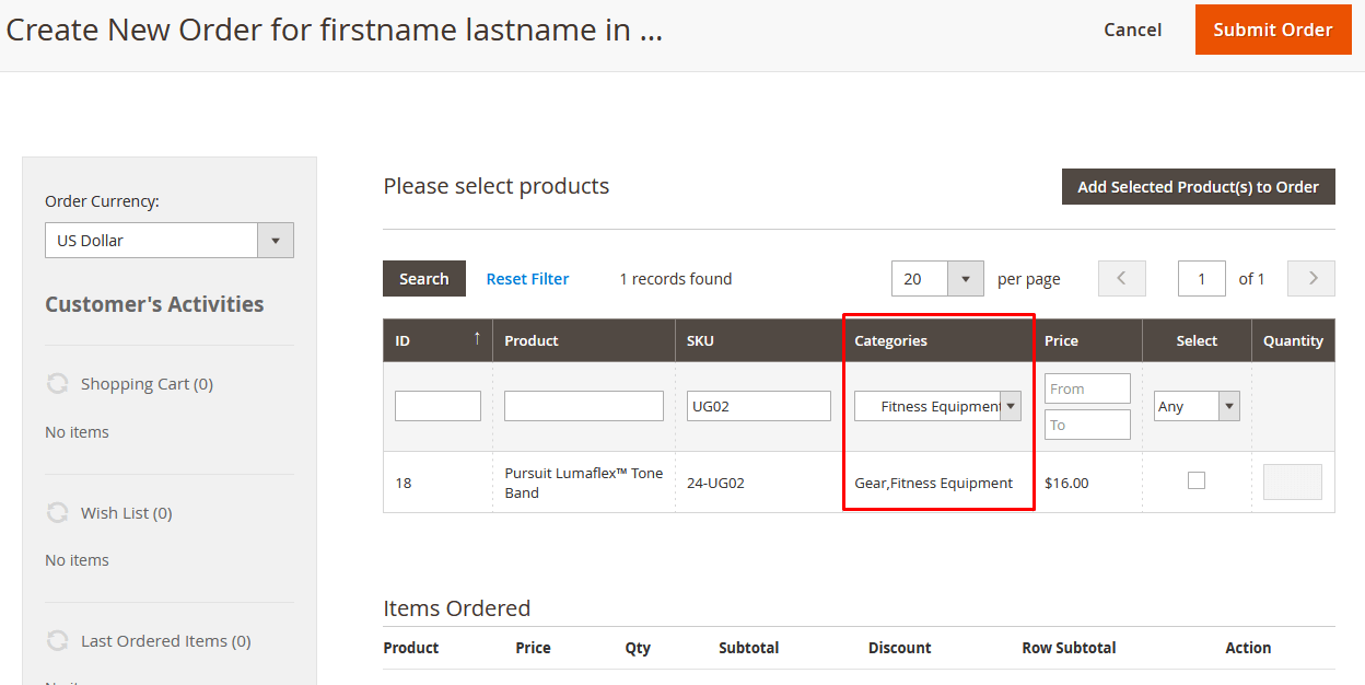 Product Category Filter Column